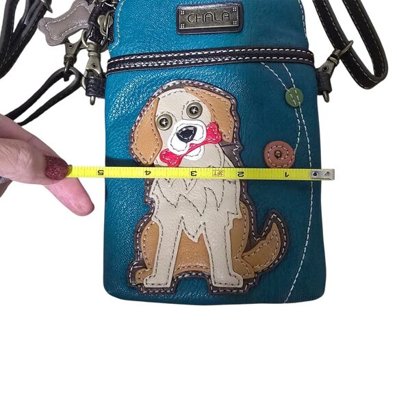 CHALA GOLDEN RETRIEVER DOG CELL PHONE CROSSBODY PURSE TURQUOISE BLUE - Picture 9 of 10
